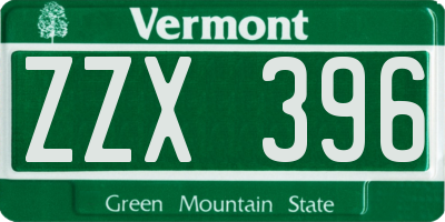 VT license plate ZZX396