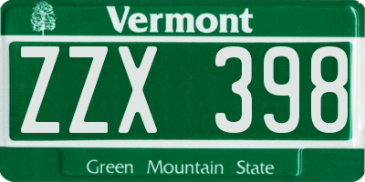 VT license plate ZZX398