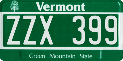 VT license plate ZZX399
