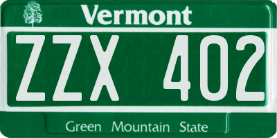 VT license plate ZZX402