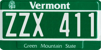 VT license plate ZZX411
