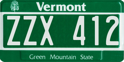 VT license plate ZZX412