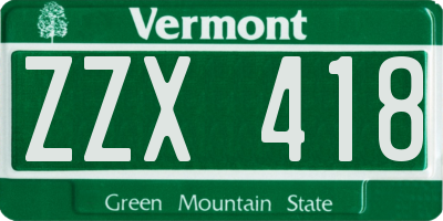 VT license plate ZZX418