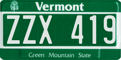 VT license plate ZZX419