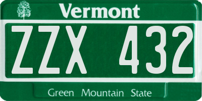 VT license plate ZZX432