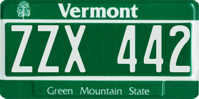 VT license plate ZZX442
