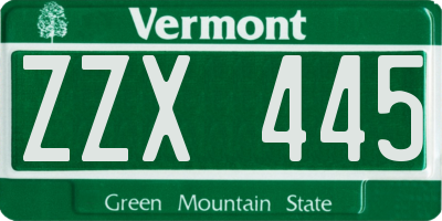 VT license plate ZZX445