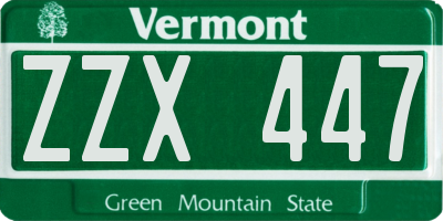 VT license plate ZZX447