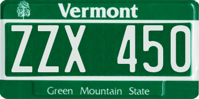 VT license plate ZZX450