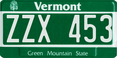 VT license plate ZZX453