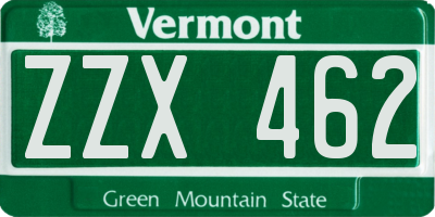 VT license plate ZZX462