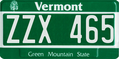 VT license plate ZZX465