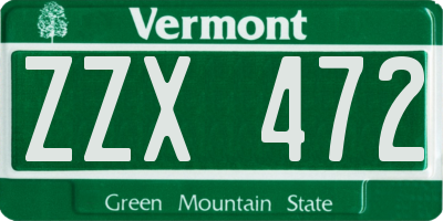 VT license plate ZZX472