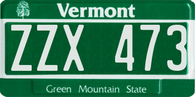 VT license plate ZZX473