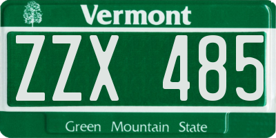 VT license plate ZZX485