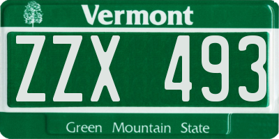 VT license plate ZZX493