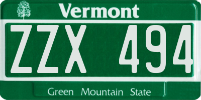 VT license plate ZZX494