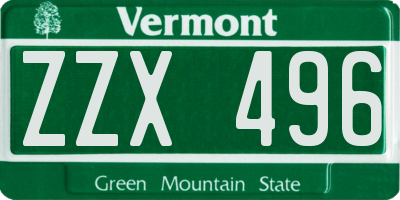 VT license plate ZZX496