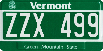 VT license plate ZZX499
