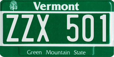 VT license plate ZZX501