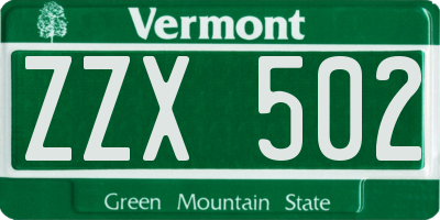 VT license plate ZZX502