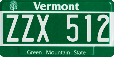 VT license plate ZZX512