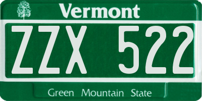 VT license plate ZZX522