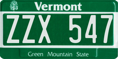 VT license plate ZZX547
