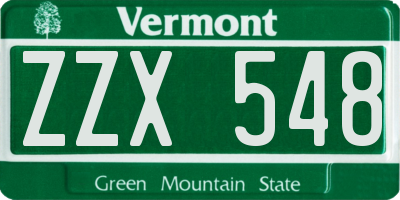 VT license plate ZZX548