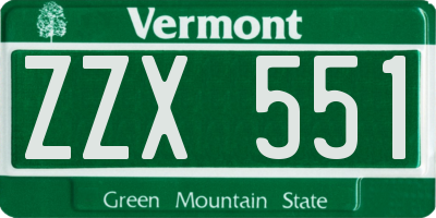 VT license plate ZZX551