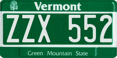 VT license plate ZZX552