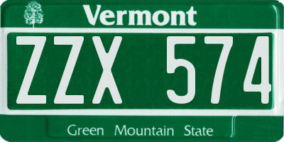 VT license plate ZZX574