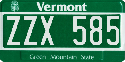 VT license plate ZZX585