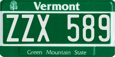 VT license plate ZZX589