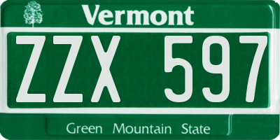 VT license plate ZZX597