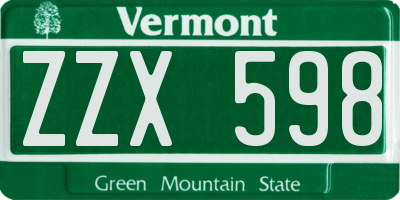 VT license plate ZZX598
