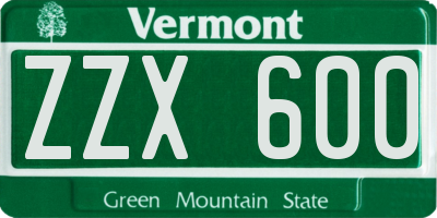 VT license plate ZZX600
