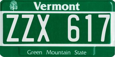 VT license plate ZZX617