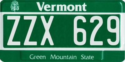 VT license plate ZZX629
