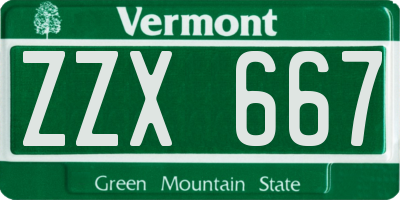 VT license plate ZZX667