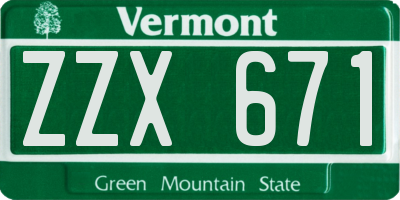 VT license plate ZZX671