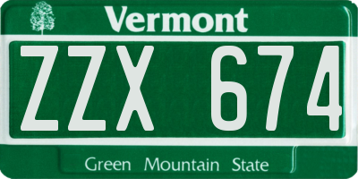 VT license plate ZZX674