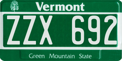 VT license plate ZZX692