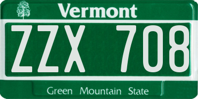 VT license plate ZZX708