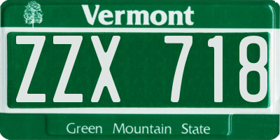 VT license plate ZZX718