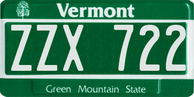 VT license plate ZZX722