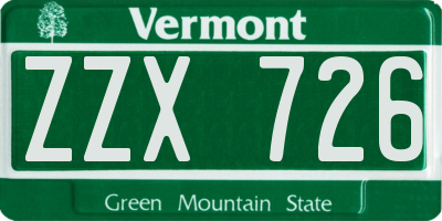 VT license plate ZZX726