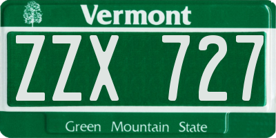 VT license plate ZZX727