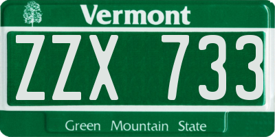VT license plate ZZX733