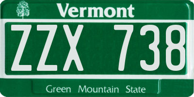 VT license plate ZZX738